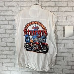 Vance biker wear Black hill rally Sturgis white sleeveless cutoff shirt